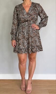 Michael Kors Faux Wrap Mini Dress Tiered Ruffled Skirt Paisley Print Size 0X